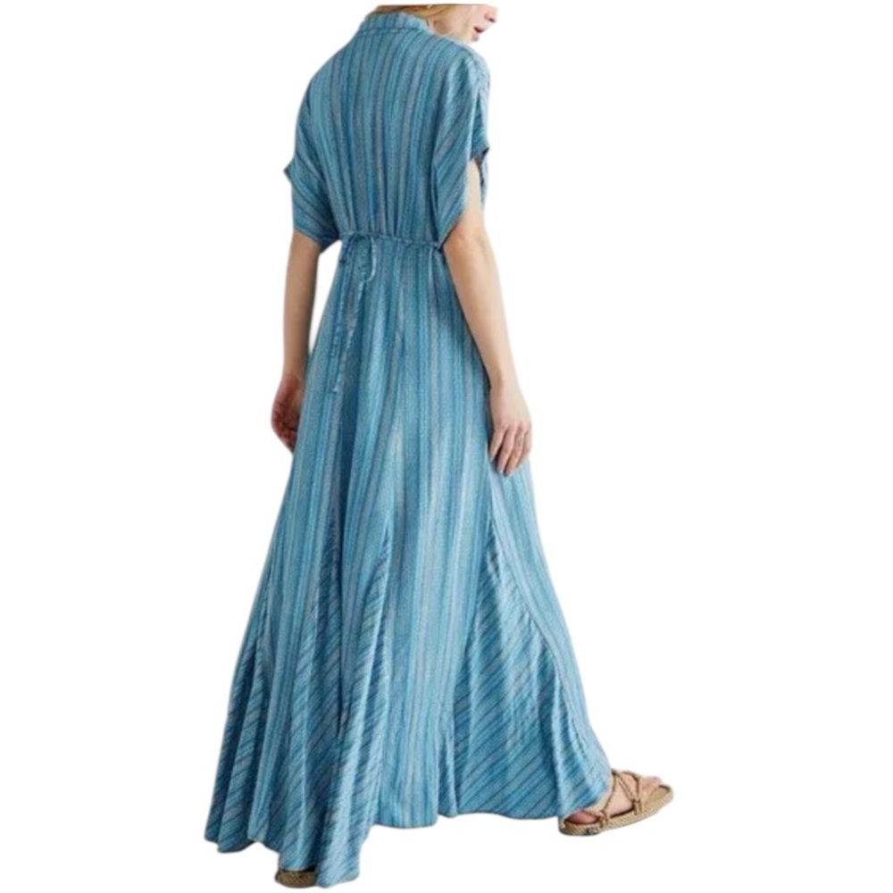 Free People Teal-Blue Striped Button-Down Maxi Dress - Picture 2 of 13